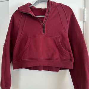 I DODOS Half Zip Fleece Crop Pullover Long Sleeve Sweatshirt Cropped - Burgandy